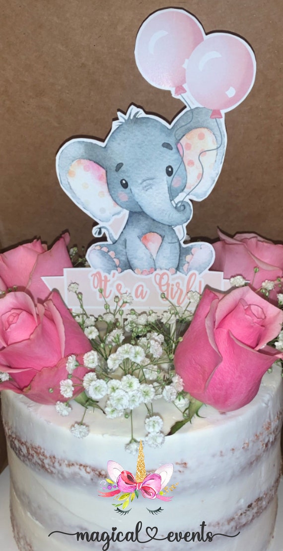 Pink Elephant Its a Girl Baby Shower Cake Topper or Centerpiece