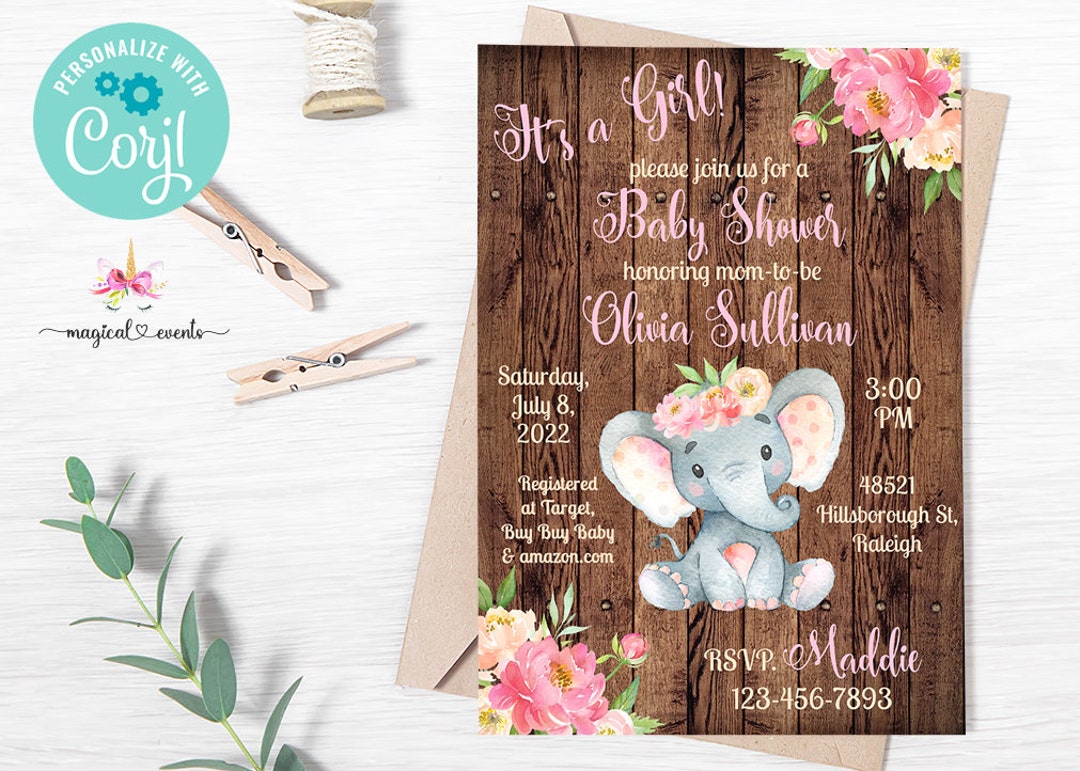 Its a Girl Elephant Baby Shower Invitation, Girl Baby Shower Invite ...