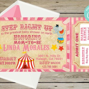 Zirkuskarte Mädchen Baby Shower Einladung, Mädchen Baby Shower Einladung, Corjl editierbar digital ausdruckbar, Mädchen Zirkus Ticket, Zirkus Einladung.