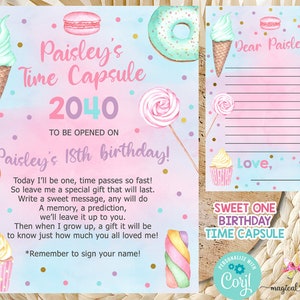 Sweet One Girl Geburtstagszeitkapselboard und Nachrichtenkarte, digital druckbar, ich entwerfe Sie Druck, individuelle Sweet One girl Zeitkapsel.