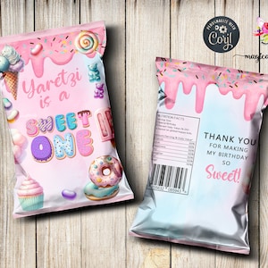 Sweet One girl&#39;s 1st first birthday Chips Bag Wrapper, digital printable, birthday favor favors, party supply supplies, chips bag wrapper.
