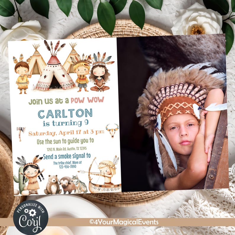 Native Program Invitation Pow Wow Native American Indian Western Birthday Invitation, Photo ...