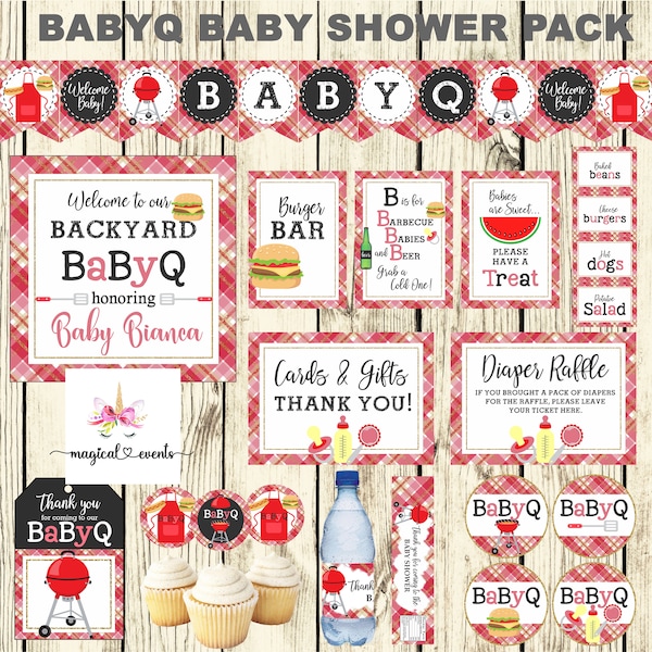 BBQ, barbecue, babyq, baby shower bundle, baby shower banner and favors, gender neutral baby shower, digital printable, BBQ, BabyQ, barbecue