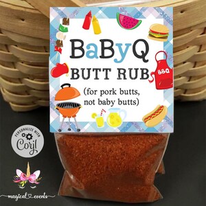 BABYQ strofinamento per il sedere piegato a metà topper, bomboniera per barbecue per bambini, sfregamento per il sedere di maiale babyq baby shower, stampabile digitale, download istantaneo, etichetta 3x6".