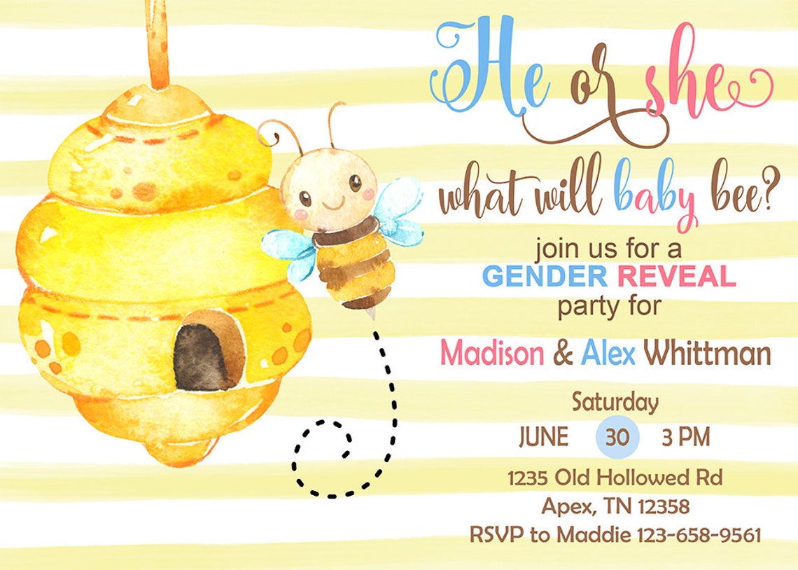 Bee Gender Reveal Invitation Gender Reveal Invite What Will Etsy