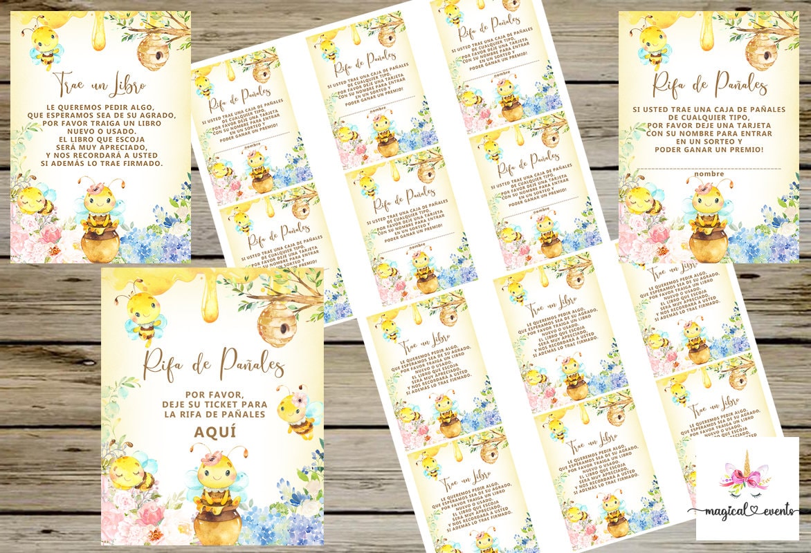 Rifa de pañales, tarjetas y letrero. Printable Diaper Raffle game.  Spanish.PDF Instant download. Boy, girl, gender reveal baby shower. Gold.