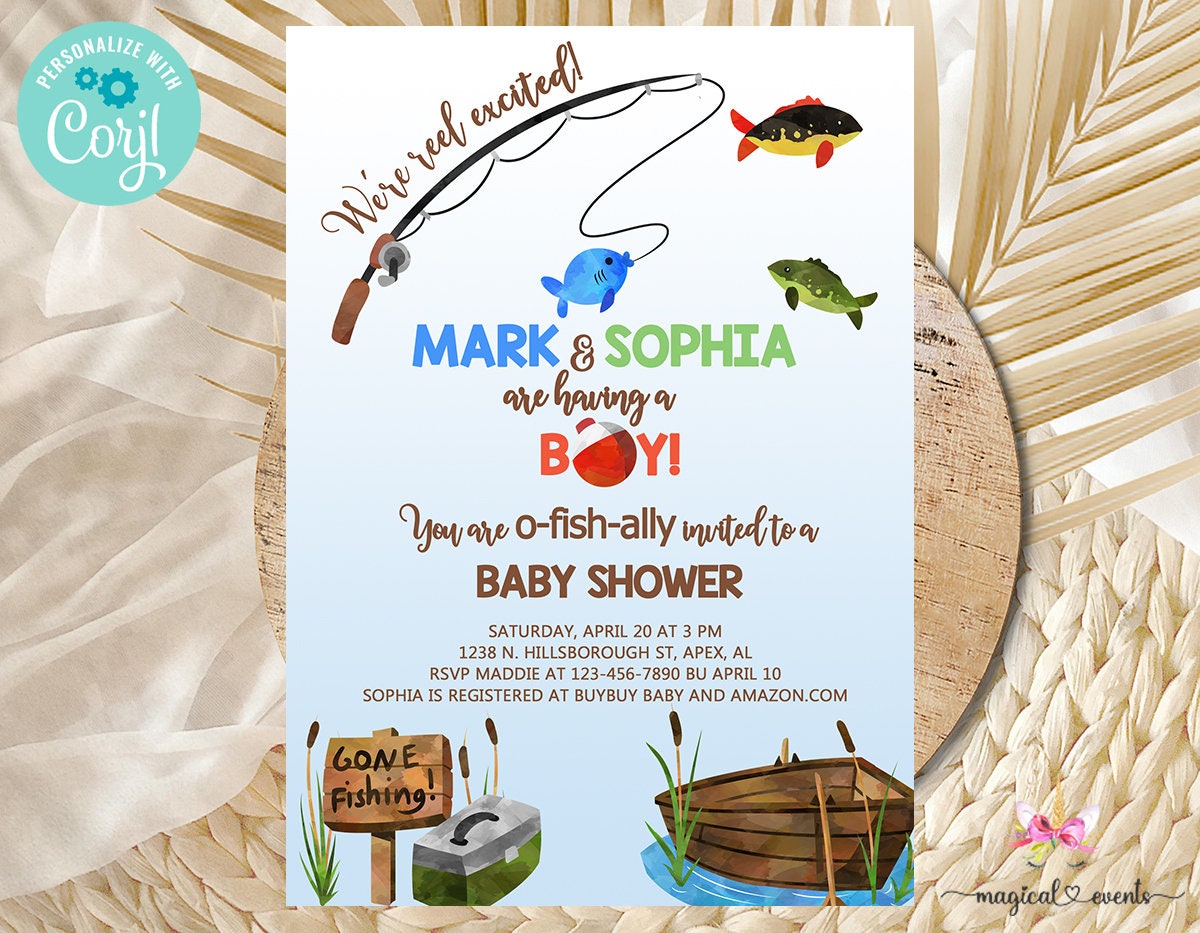 Reel Excited Fishing Baby Shower Invitation, Boy Baby Shower