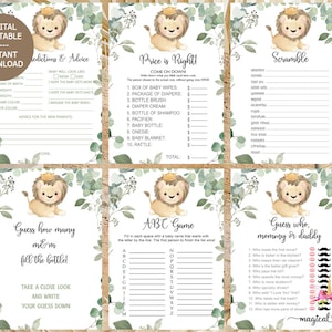 Lion King or Prince baby shower games bundle, boy baby shower games, lion games package, boy baby shower, games, games pack, games bundle.