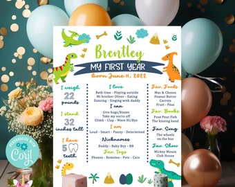 Pizarra con foto de dinosaurios para cumpleaños, cartel con letrero de cumpleaños de dinosaurios para niño, letrero de hito de cumpleaños de dinosaurios para niño, imprimible digital de Corl, dinosaurio