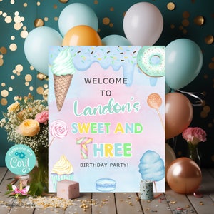 16x20 boy sweet one birthday welcome sign, sweet one boy birthday, corjl digital printable, candy sweets donut ice cream cupcake, any age.