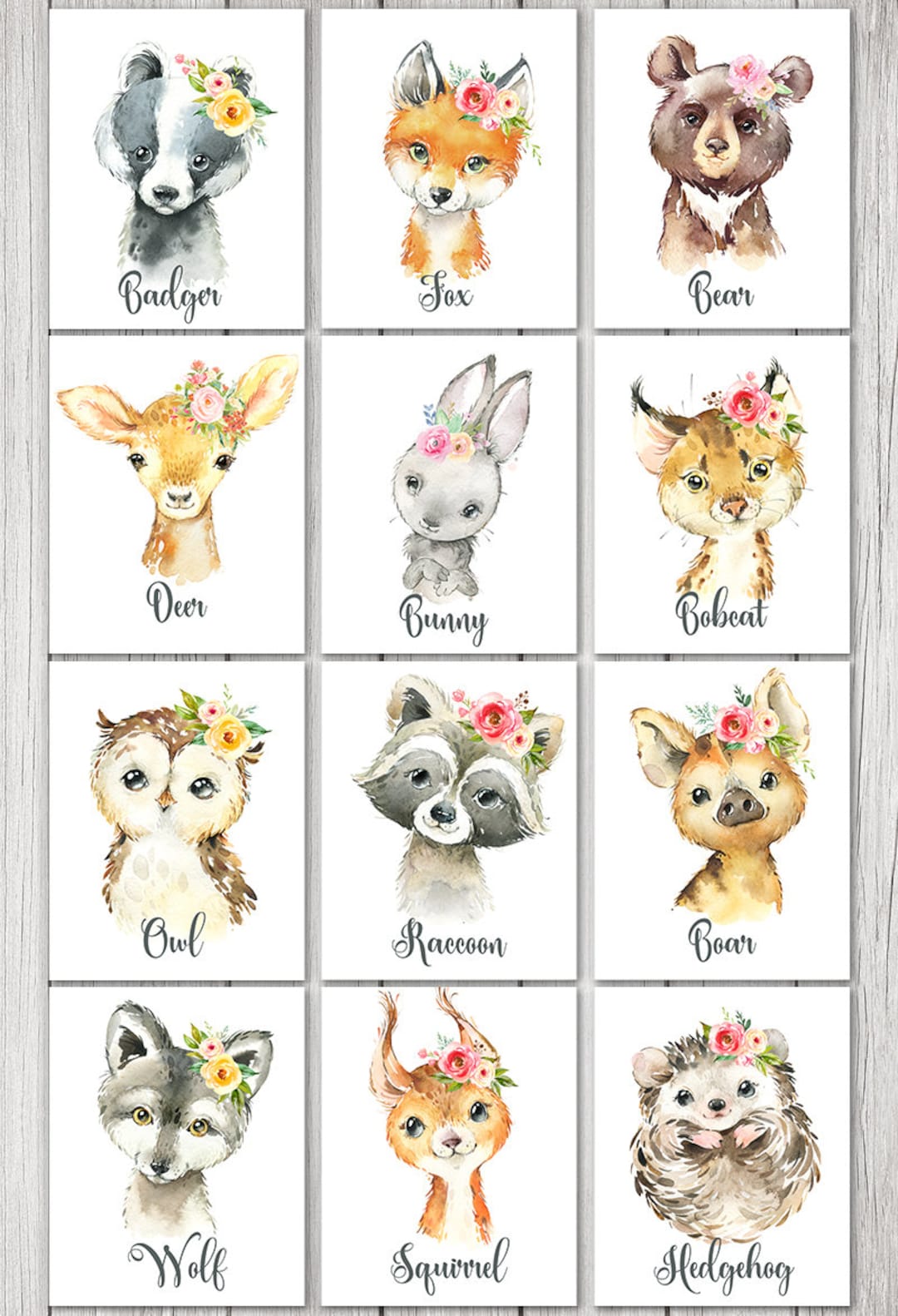 Girl Woodland Animal Prints, 8x10 Animal Prints, Girl Baby Wall Art ...