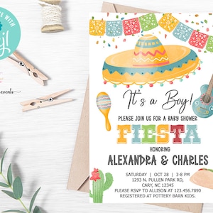 Boy baby shower fiesta, boy fiesta baby shower invitation, fiesta invite, fiesta invitation, digital printable, it&#39;s a boy, boy baby shower.