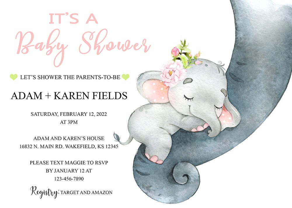 Hadley Designs Babyparty-Einladungen, 25 Stück – Elefanten-Design, Rosa, Blanko Zum Selbstgestalten