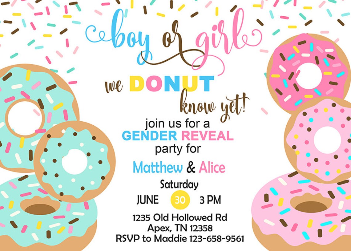 Donut Gender Reveal Invitation Gender Reveal Invite Boy or Etsy