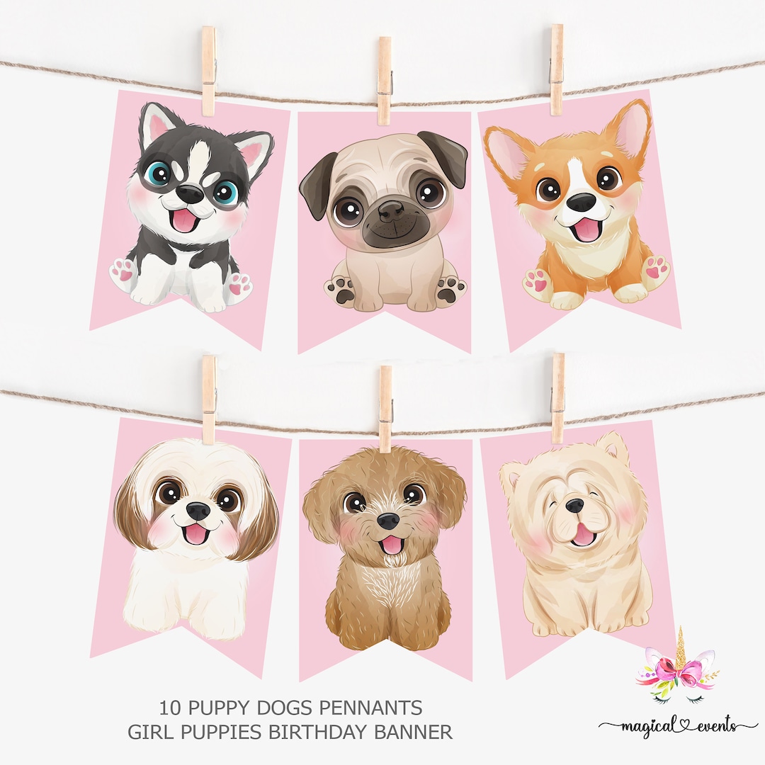 PUPPY PUPPIES DOGS Birthday Banner, Birthday Party Favors Favor ...