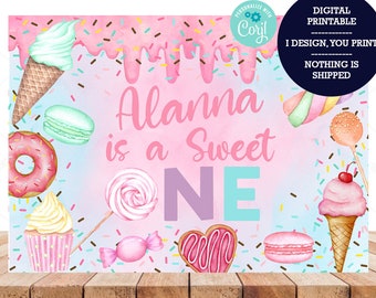 DIGITAL IMAGE, digital printable, digital backdrop, I design you print nothing is shipped, Sweet One candy sweets girl birthday backdrop.