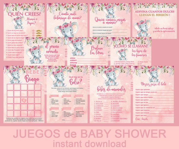 Hadley Designs Baby Shower Games for 25 Guests - Pink Elephant Girl Baby Shower Games Word Scramble, True or False Babyshower Game Girl, Gender Reveal Game, Made in USA
