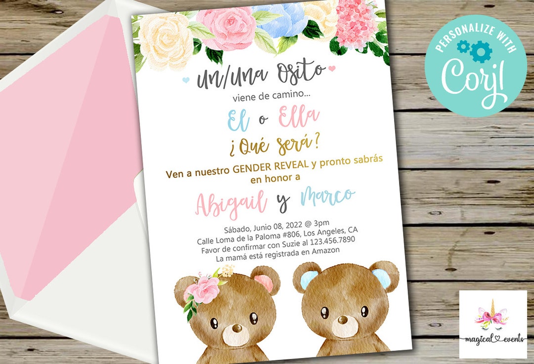 Bears Gender Reveal Invitation, Invite, Boy or Girl, He or She, What