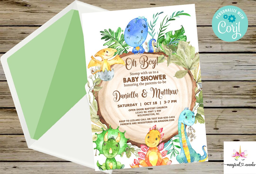 Dinosaurs Baby Shower Invitation Invite Dinosaurs Green Etsy