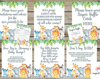 White safari baby shower signs bundle, boy baby shower signs & cards, safari animals signs package, boy white safari, 6 baby shower signs.
