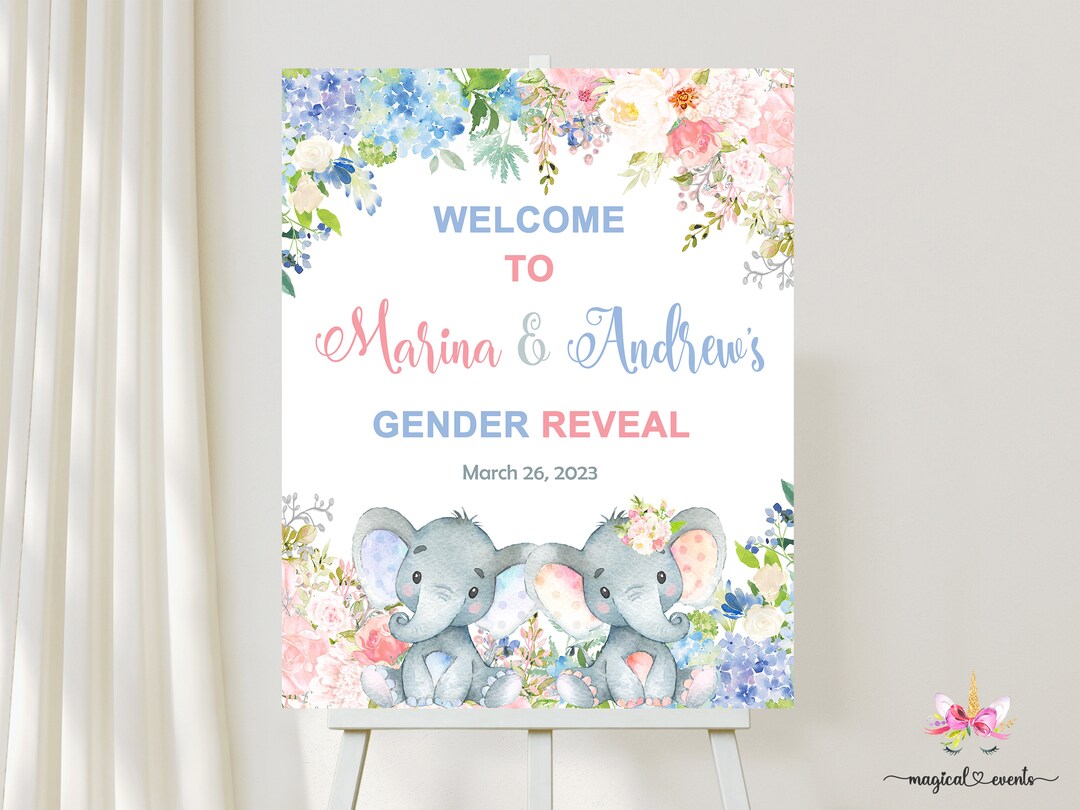16x20 Elephants Gender Reveal Sign Girl Boy Elephant Etsy