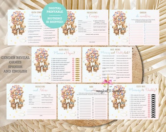 Bears, bearly wait, SPANISH & ENGLISH gender reveal games bundle, games package, bears games pack, español, juegos de revelacion de genero.