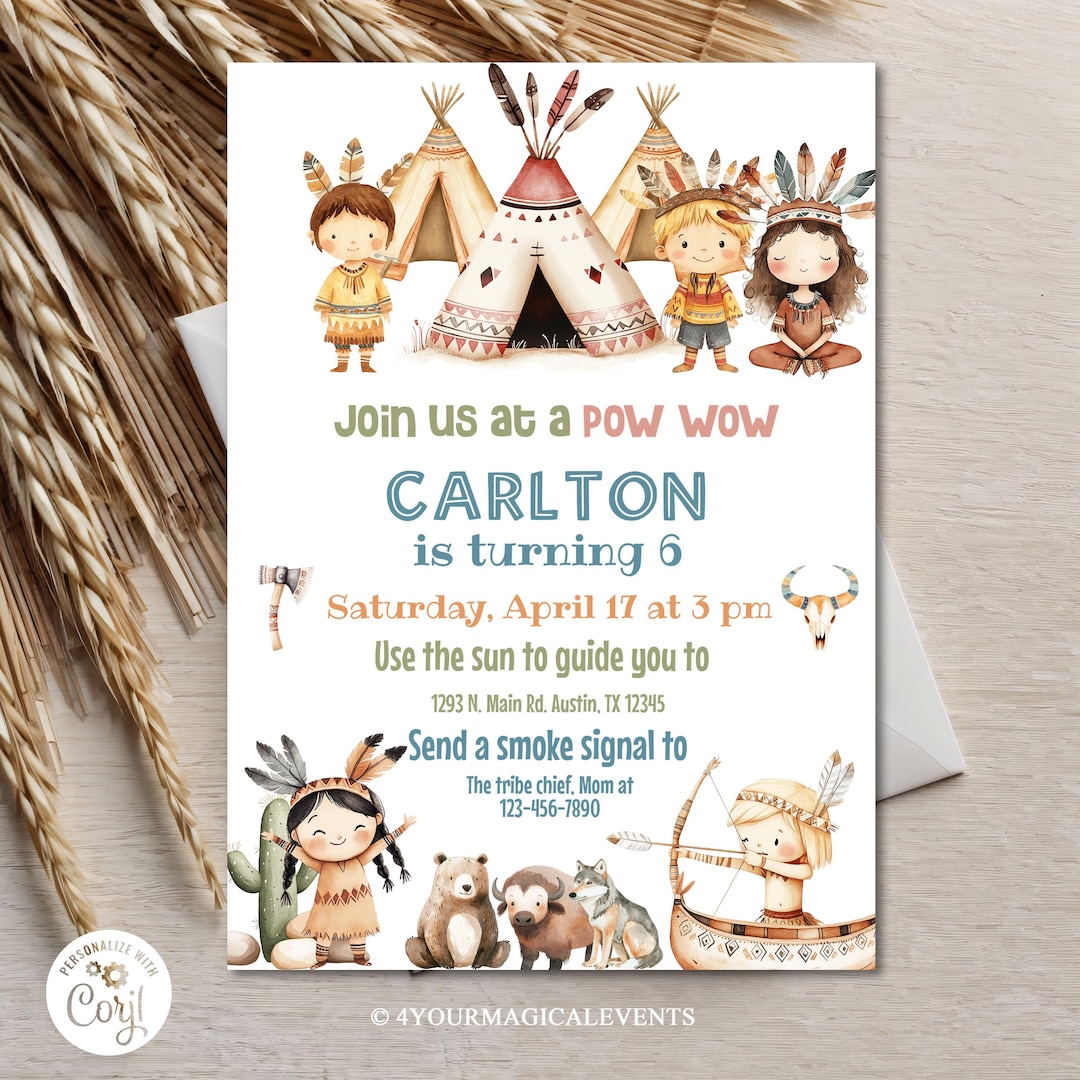 Native Program Invitation Pow Wow Native American Indian Western Birthday Invitation, Birthday ...