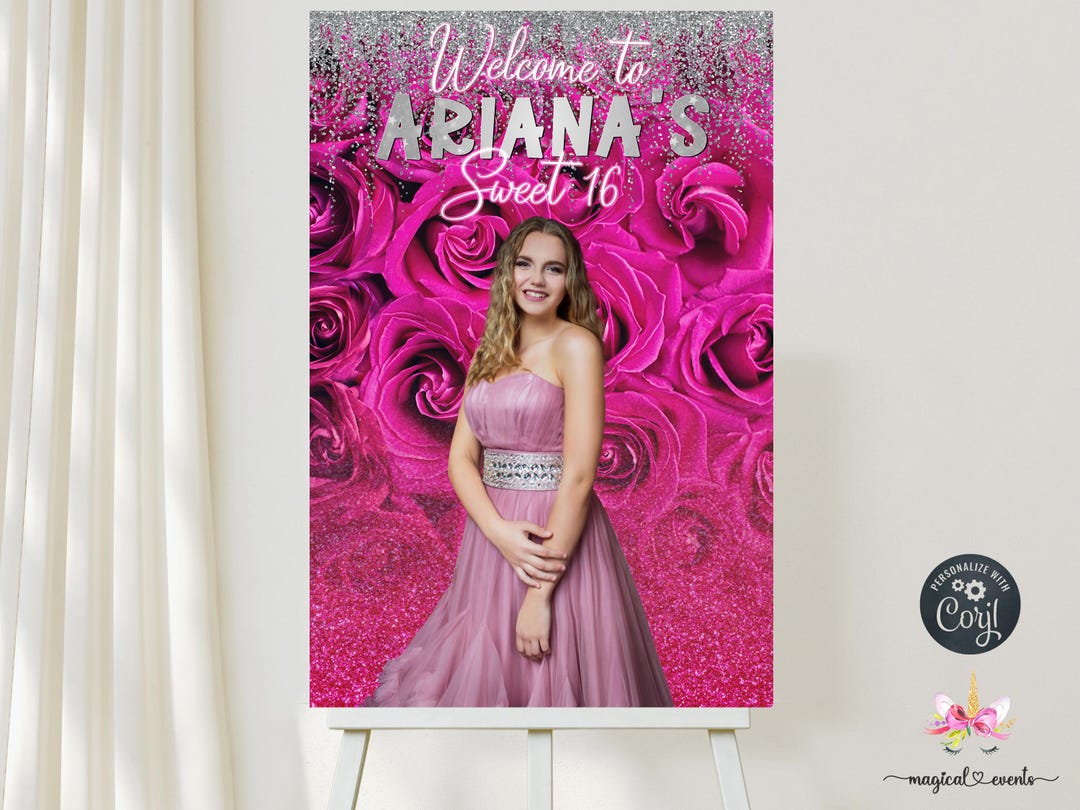 Sweet 16 Pink Roses 20x30 Inches Pink Roses Sweet Sixteen Welcome Sign, Pink Roses Photo ...