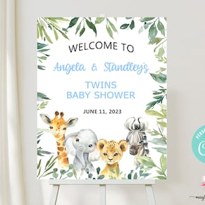 16x20 safari animals baby shower welcome sign, safari / jungle theme, boy safari welcome sign, elephant lion giraffe zebra, boy safari corjl