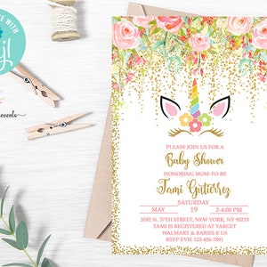 Unicorn Diaper Raffle Ticket Card Baby Shower Printable