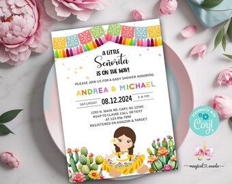 Girl Senorita baby shower fiesta, girl fiesta baby shower invitation, Mexican fiesta invite, fiesta invitation, digital printable, Señorita.