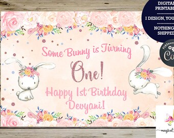 DIGITAL IMAGE digital printable digital backdrop, I design you print nothing is shipped, 2x3 feet bunny backdrop, girl bunny first birthday.