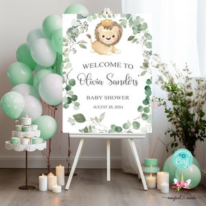18x24 lion boy baby shower welcome sign, boy lion baby shower, boy lion corjl editable welcome sign, lion cun, baby lion, boy welcome sign.
