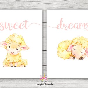 Girl baby lamb wall art, sweet dreams wall decor, digital printable, instant download, lamb wall decor, nursery wall art, lamb wall decor.