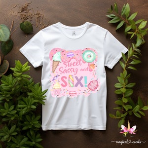 DIGITALE Sweet Sassy en Six girl verjaardag opstrijkbare transfer, meisje 6e verjaardag opstrijkbare ontwerp, sweet sassy en zes, bewerkbare naam en leeftijd.