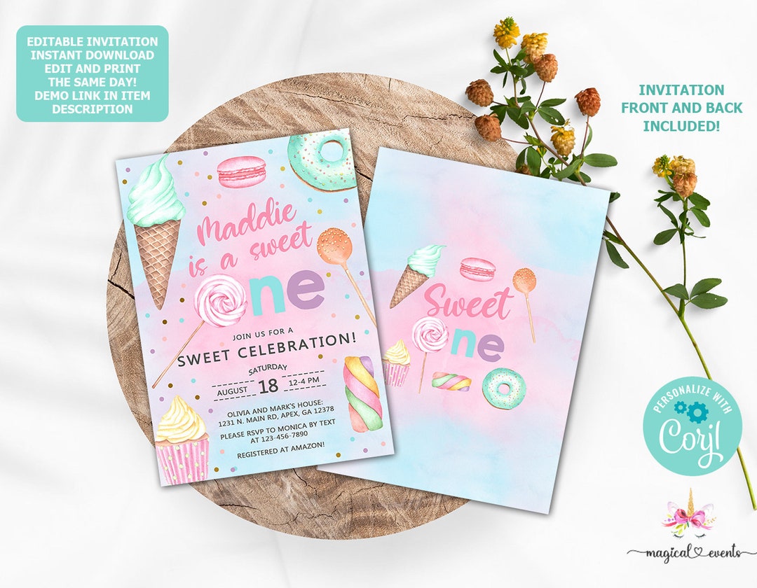 Candy Shes a Sweet One 1st Birthday Invitation, Sweet One, Girl 1st