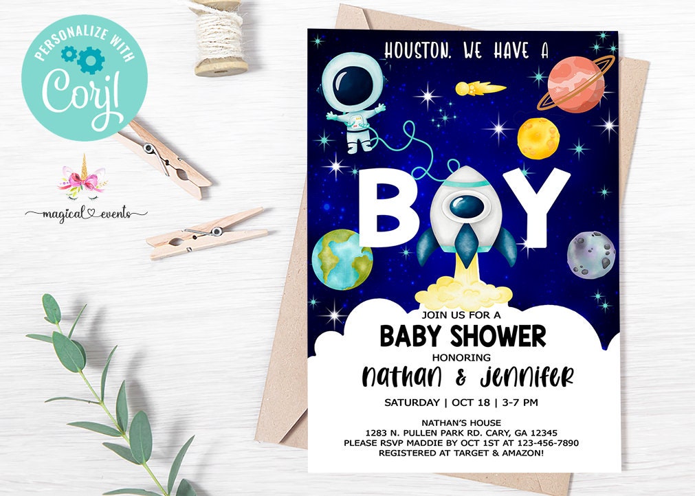 Outer Space Baby Shower Invitations Boy