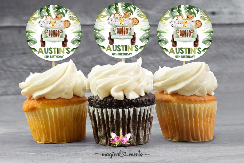 Safari Boy Birthday Cupcake Toppers Safari Birthday Favors Etsy