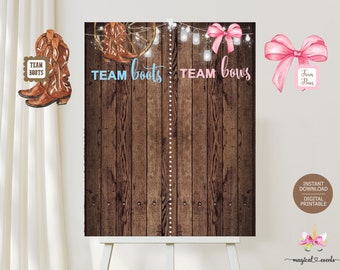 Stiefel oder Schleifen, Geschlecht offenbaren TEAM BOY & GIRL Schild und Anstecknadeln, Geschlecht offenbaren Schild, erraten Sie das Geschlecht des Babys Team Junge Mädchen Schild, digital bedruckbar.