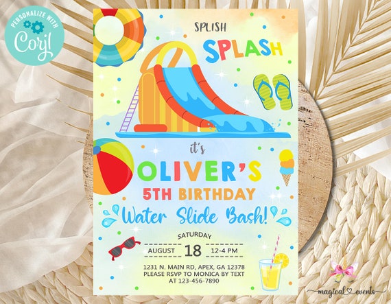 Water Slide Birthday Invitation: Splish Splash Party - View #7