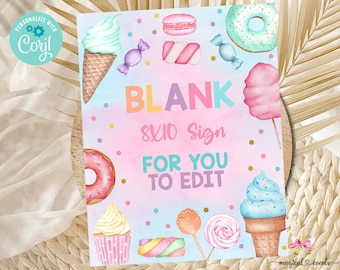 8X10 BLANK Sweet One girl birthday sign, girl Sweet One sign, food drinks gifts dessert bar signs, digital sign, corjl editable printable.