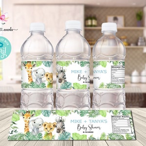 Safari baby shower water bottle labels, safari animals favor, favors, jungle baby shower, digital printable, customized favor, safari theme.
