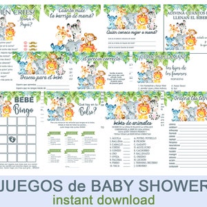 Ensemble de jeux de baby shower de safari blanc, forfait de jeux d'animaux de safari, pack de jeux, espagnol espagnol, paquet de jeux de baby shower, safari.