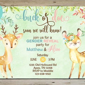 Buck or Doe Gender reveal Einladung, Gender Reveal Einladung, Hirsch Gender Reveal, Hirsch oder Reh, digital druckbar, download, corjl editierbar.