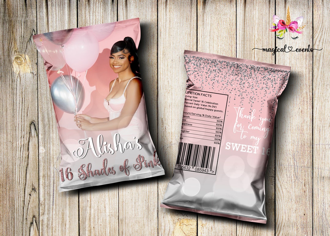 Sweet 16 Chips Bag Wrapper, Digital Printable, Sweet 16 Favor, Party