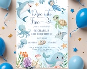 Dive into Five 5th birthday invitation, boy birthday invite, under the sea ocean life invite, digital printable, boy 5th birthday, corjl.
