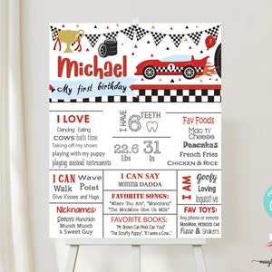 Race car, fast One boy 1st birthday chalkboard, boy milestones birthday sign, poster, racing race car, fast One, digital printable sign.