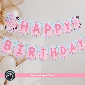 Little Miss Threenager girl birthday digital banner, birthday favors favor, girl 3rd third birthday, digital printable, instant download.