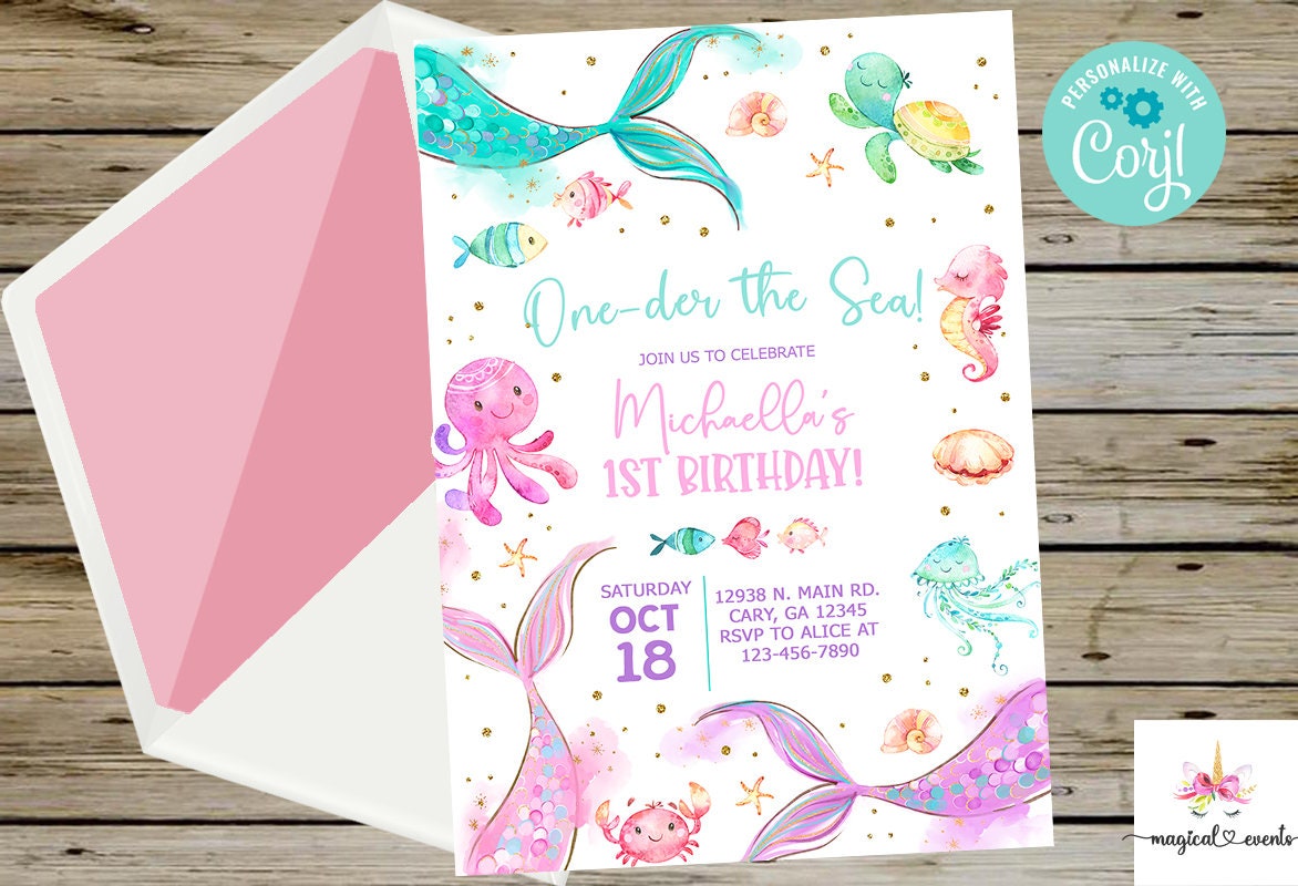 One-der the Sea Birthday Invitation, Girl Birthday Invite, Oneder