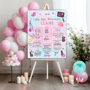 Little Miss Threenager 3rd birthday girl milestones sign, birthday chalkboard, threenager milestone sign, corjl editable digital printable.